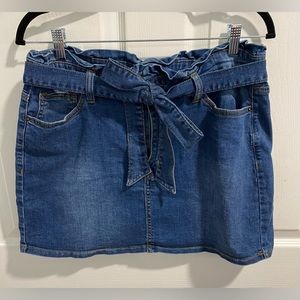 Angel Kiss Denim Collection Paper Bag Denim Mini Skirt. Size XL. Self-tie belt.